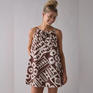 BDG NWT Eva Brown Floral Tie Front Trapeze Sleeveless Mini Dress